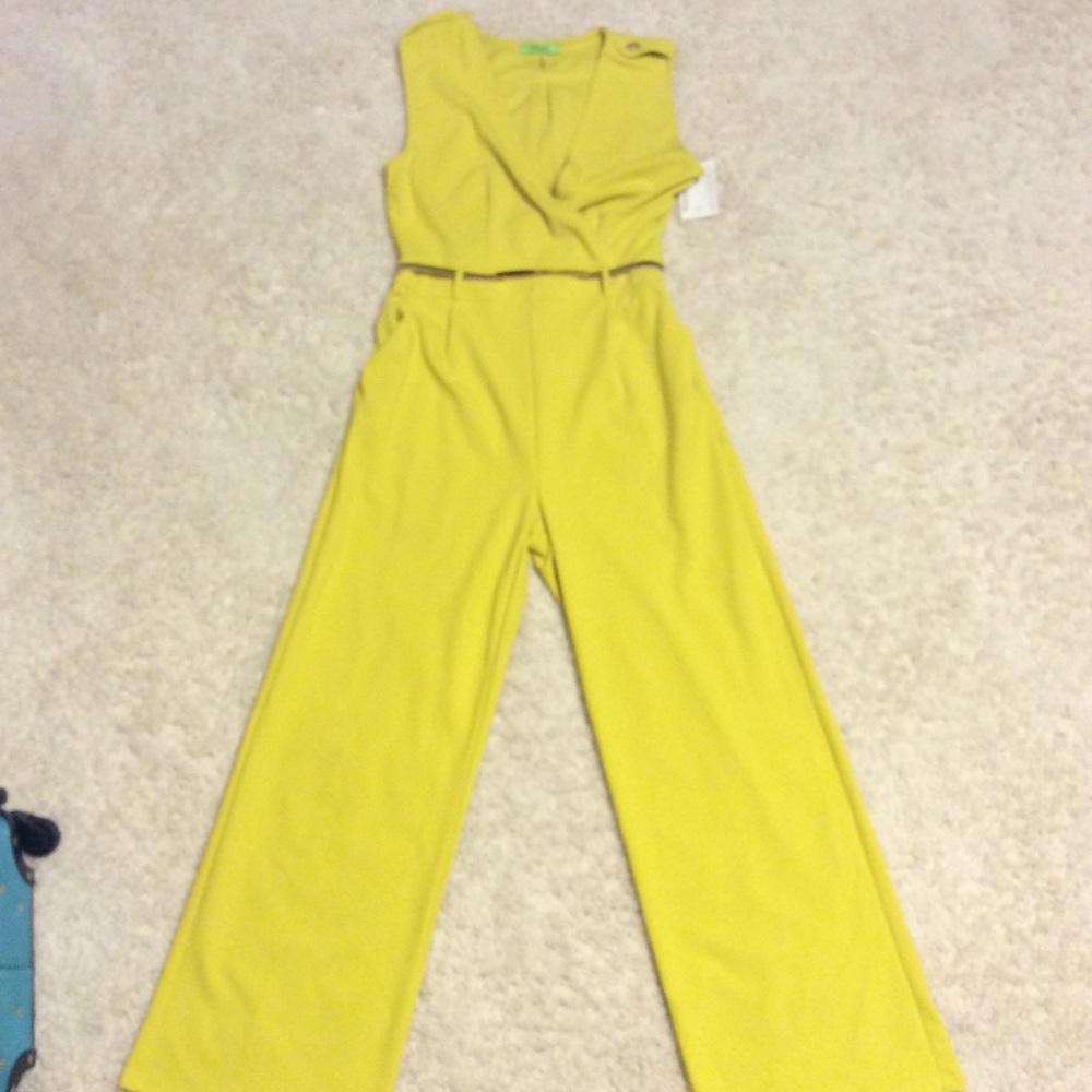 Citrus Jumpsuit with Gold Trim With Gold Belt.